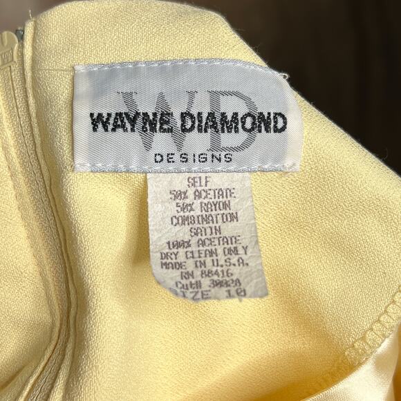 Vintage 90s Wayne Diamond Pale Yellow Layered Shift Dress Button Up Satin Retro - Picture 6 of 10